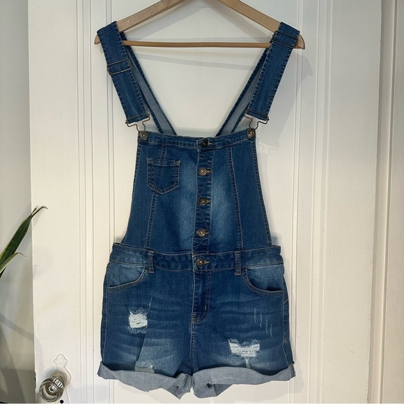 BASIC DENIM WAX JEANS BUCKLES OVERALLS BLUE SIZE WITH POCKETS - Picture 1 of 13